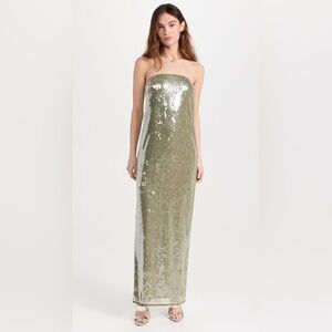 STAUD Strapless Sequin Dress in Gold and Silver